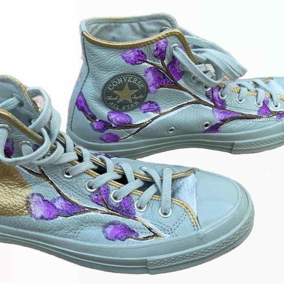 Converse Unisex High-Top Sneakers - Light Blue, Gold & Purple Sz 10 men - Picture 3 of 14